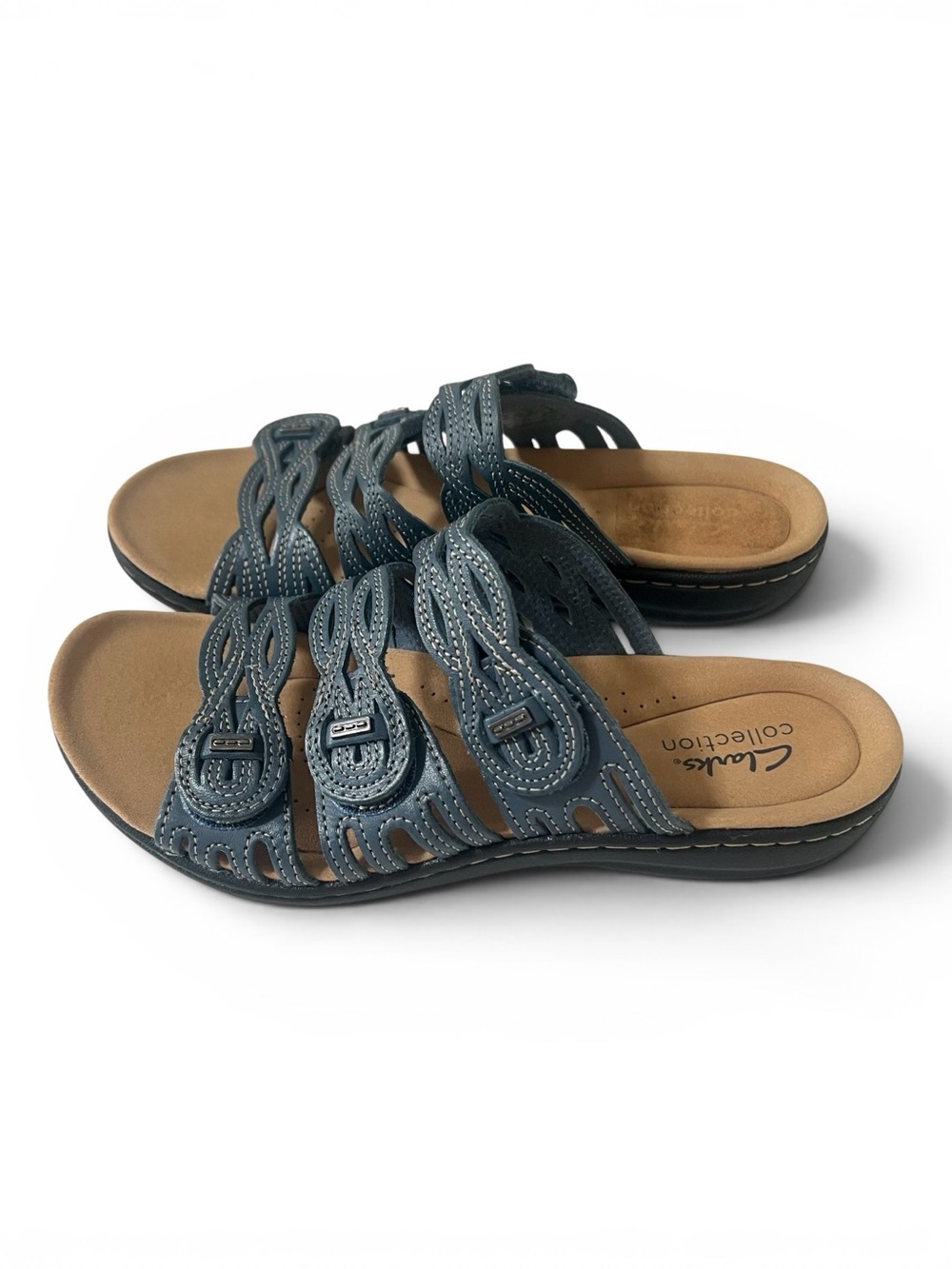 NWOT Clarks Women's Denim Blue Laurieann Ruby Slides size 8